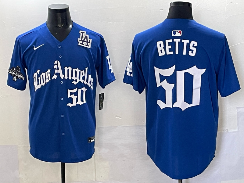 Men Los Angeles Dodgers 50 Betts Blue 2025 Nike MLB Jersey style 0011